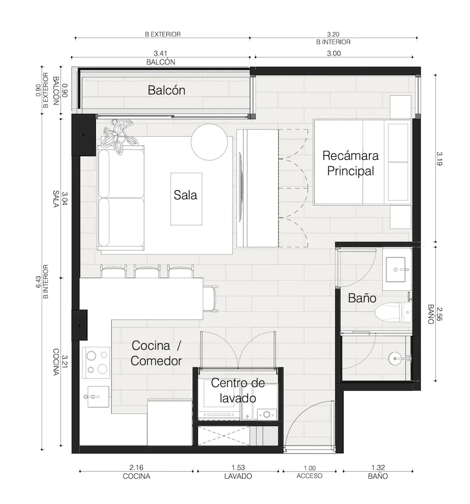 Departamento en Cancún · 47 m²